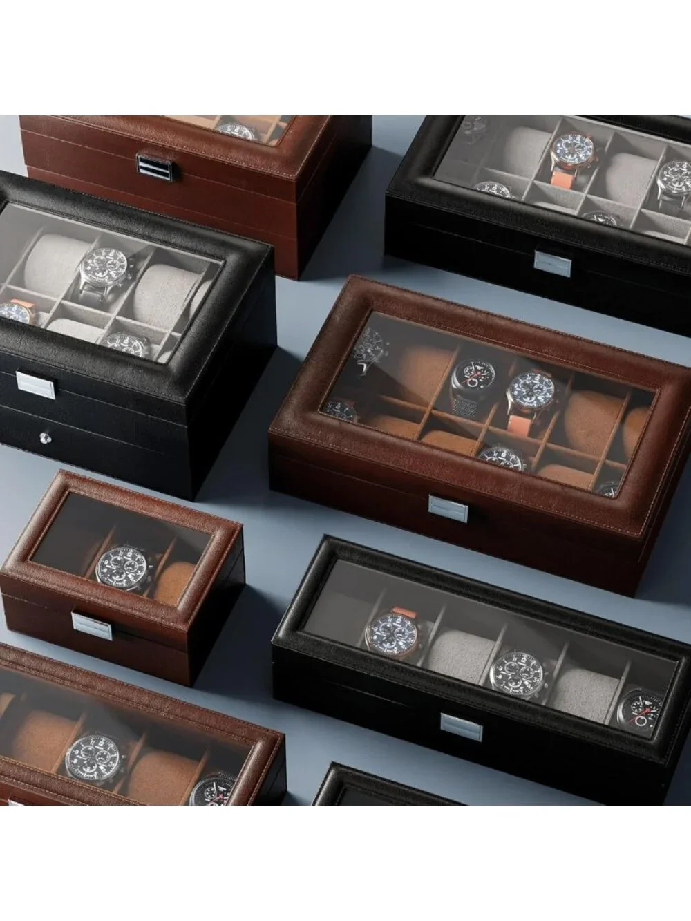 3-Slot Men's Watch Display Case, Elegant Espresso Watch Box for Collectors